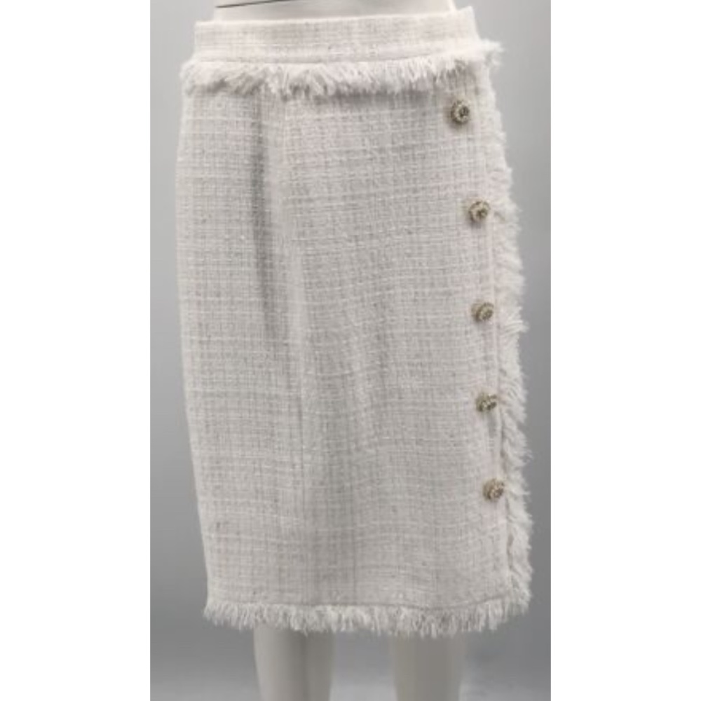 Ralph & Russo Retail-$1950 White Sequin Tweed Midi Skirt sz 42